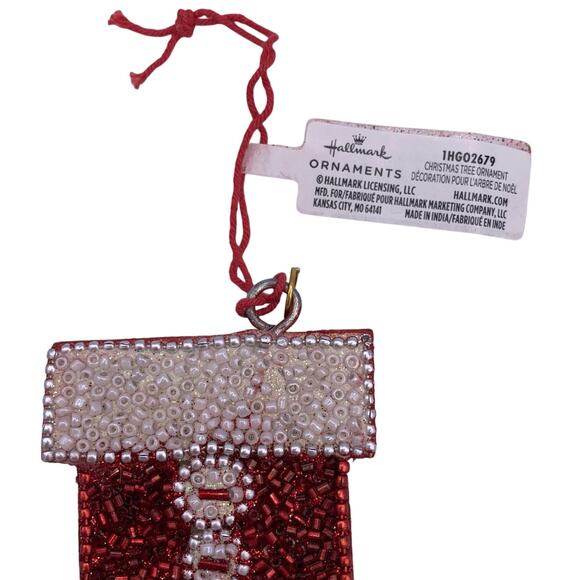 Hallmark Red Beaded Christmas Stocking (1HGO2679) Santa Suit Tree Ornament NWT - Picture 3 of 5